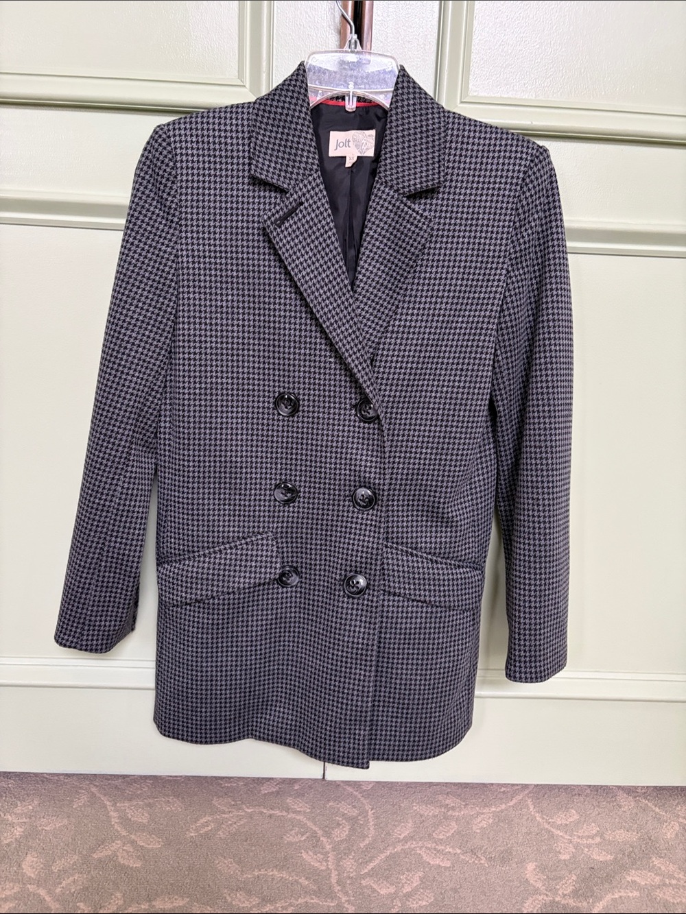 Jolt Black & White Houndstooth Double-Breasted Blazer Jacket